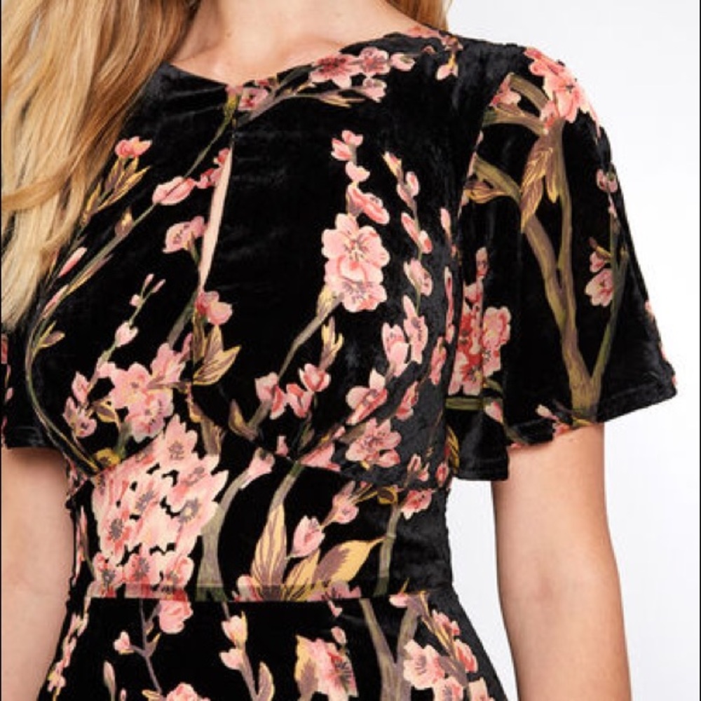 Velvet Cherry Blossom Maxi Dress